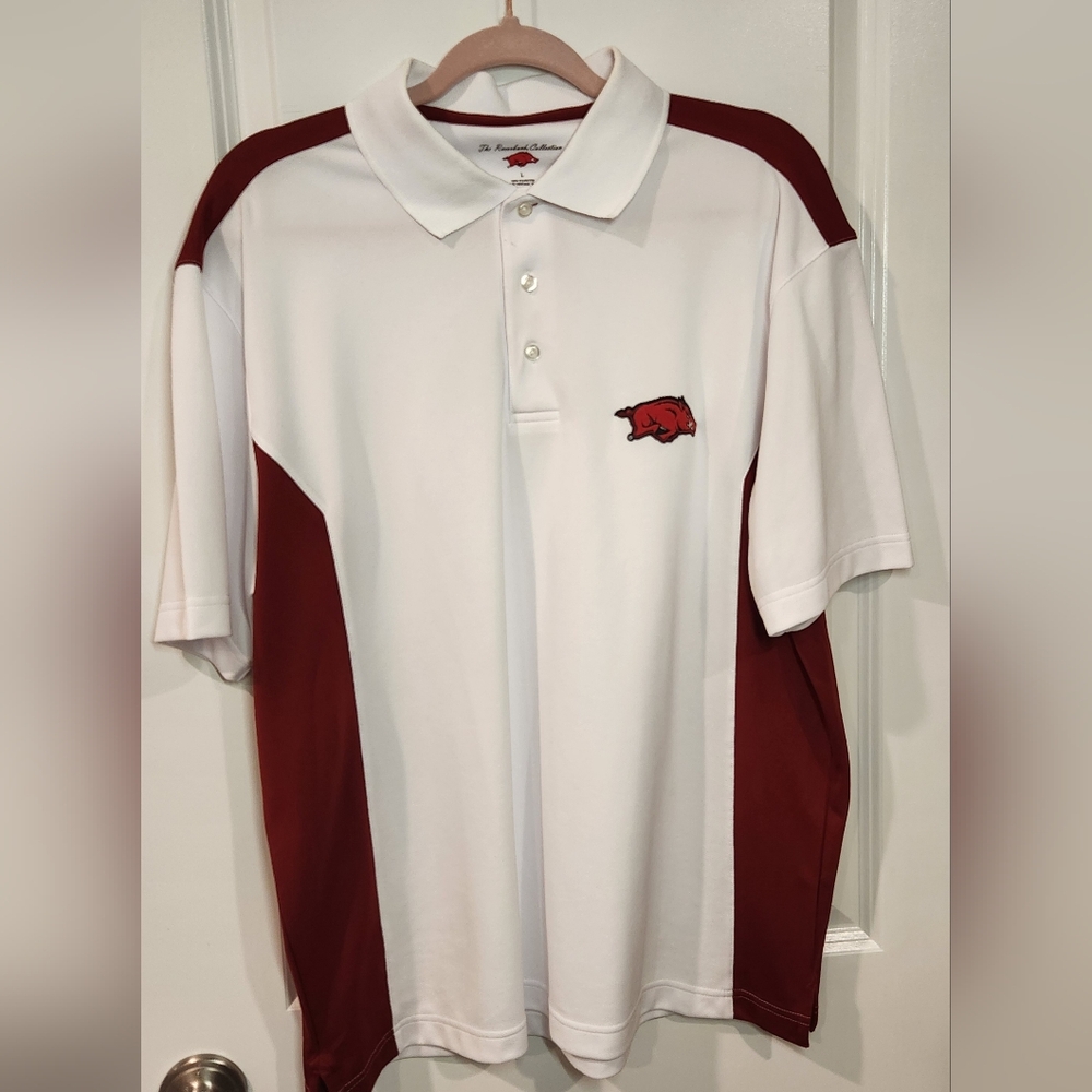 University Of Arkansas White and Red Men's Polo Shirt Large